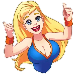 👍 女人, 金发, 卡通, 健身, 点赞, 角色 telegram sticker