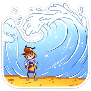 🐝 onda, acqua, mare, oceano, spiaggia, cartone animato, personaggio whatsapp sticker