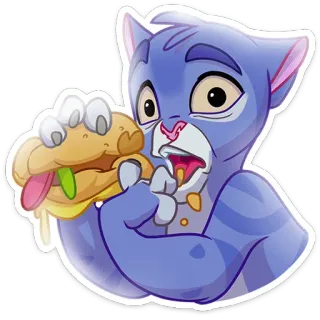 🍔 gatto, cartone animato, hamburger, cibo, affamato, mangiare telegram sticker