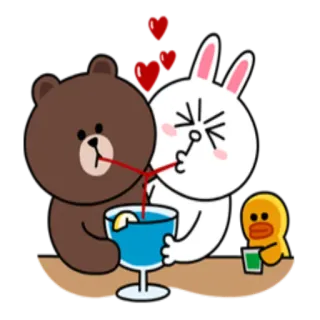 🍹 Brown (bear) line friends, пьющий, медведь, кролик, милый, сердечки whatsapp sticker