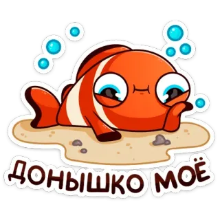 ☺️ Доньишко моё Clownfisch, Fisch, Cartoon, niedlich, Text, russisch whatsapp sticker
