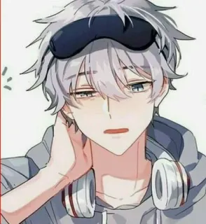 🐚 Anime, Ragazzo, Cuffie, Mascherina per dormire, Capelli grigi telegram sticker