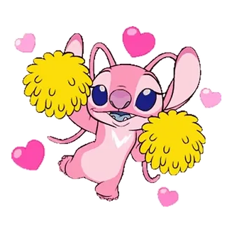 🥳 Angel Lilo & Stitch Người ngoài hành tinh, Phim hoạt hình, Dễ thương, Pom pom, Trái tim telegram sticker