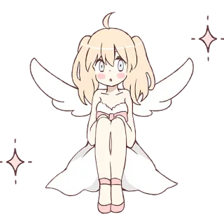 😮 ange, animé, mignon, dessin animé, kawaii, paillettes, ailes telegram sticker