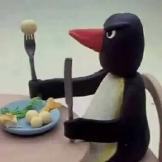 😡 Pingu pinguino, cartone animato, mangiare, cibo, claymation whatsapp sticker