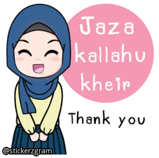 😀 Jaza kallahu kheir islamico, ragazza, cartoni animati, musulmano, Jazak Allah whatsapp sticker