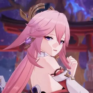 🦊 Yae Miko Genshin Impact Аниме, Genshin Impact, Яэ Мико, Видеоигра, Вайфу, Персонаж whatsapp sticker