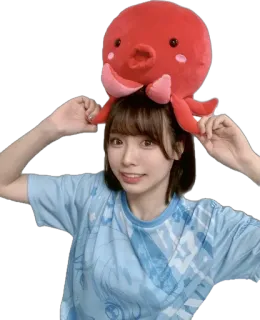 🐙 wanita, topi gurita, imut, potret, tersenyum, asia, gadis telegram sticker
