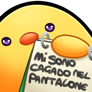 🐤 Mi sono cagato nel pantalone dibujos animados, amarillo, personaje, italiano, texto whatsapp sticker