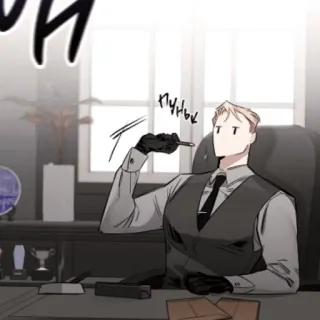 😶 пуньк office, man, sitting, desk, pen telegram sticker