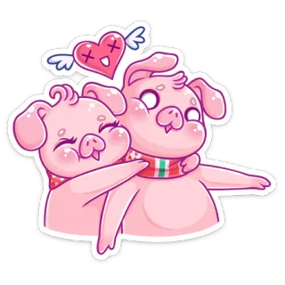 ❤️ cerdo, amor, pareja, corazón, cariño, lindo, bufanda, abrazo telegram sticker