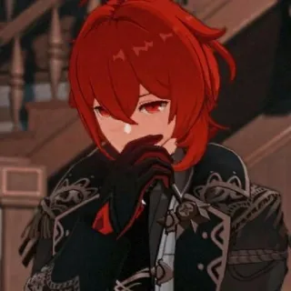 🌟 Diluc Genshin Impact anime, red hair, video game, fantasy, gloves telegram sticker