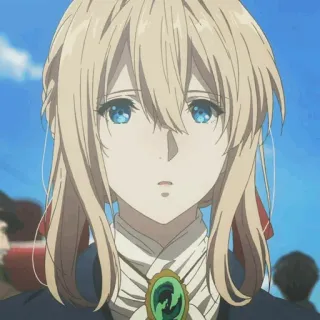 💎 Violet Evergarden Anime, Chân dung, Nhân vật, Nữ, Mắt xanh, Tóc vàng, Hoạt hình telegram sticker