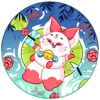 🤩 mignon, renard, animal, dessin animé, kawaii, lac, nénuphar, libellule, cloche telegram sticker