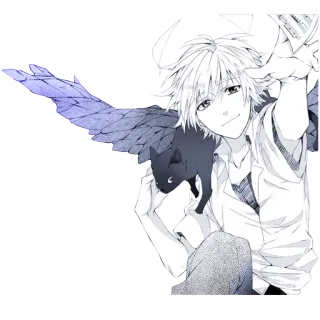 🙂 anime, boy, cat, wings, manga, angel, art telegram sticker