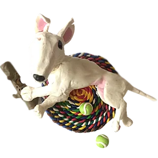 😜 dog, bull terrier, tennis ball, handmade, sculpture, pet, animal telegram sticker