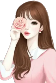 😍 Anime, Chica, Rosa, Dibujos animados, Mujer, Rosa whatsapp sticker
