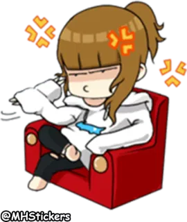 😒 @MHStickers cartoon, angry, sitting, chair, brown hair, sticker telegram sticker