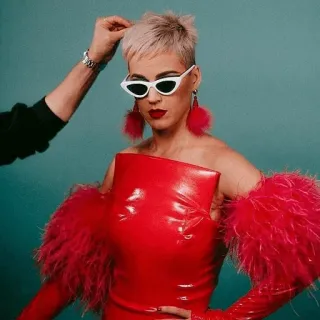 🌈 Katy Perry katy perry, singer, pop, celebrity, fashion, red dress, sunglasses whatsapp sticker
