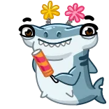 🥳 Tiburón, Dibujo animado, Animal, Helado, Verano, Mono, Pegatina, Flor telegram sticker