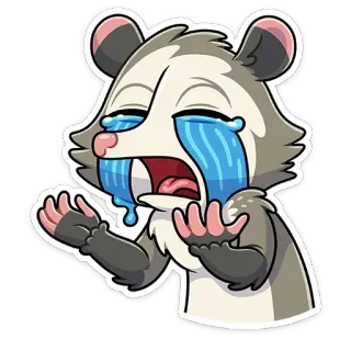 😭 zarigüeya, llorando, triste, emocional, angustiado, lágrimas, dibujos animados, animal telegram sticker