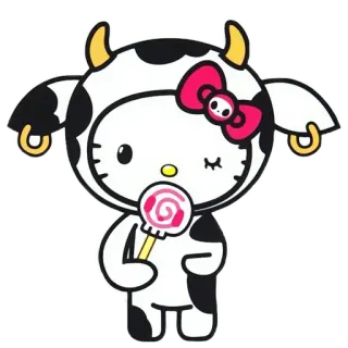 😊 Hello Kitty hello kitty, cow, cute, lollipop, cartoon telegram sticker
