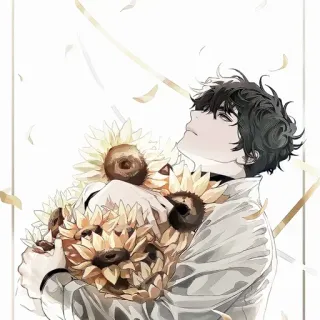 😏 art, illustration, sunflowers, flowers, portrait, drawing telegram sticker