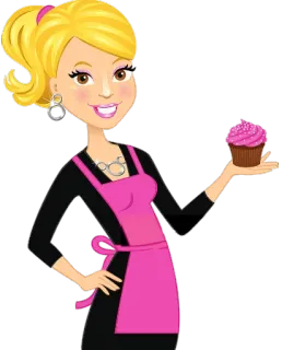 🍰 pâtisserie, cupcake, femme, dessin animé, rose, tablier, nourriture telegram sticker