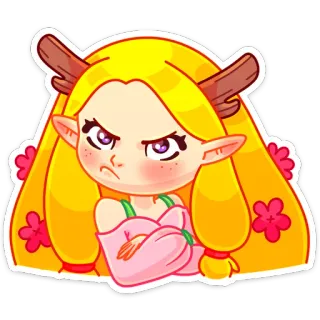 😡 elfo, dibujos animados, flor, magia, lindo, fantasía, personaje telegram sticker