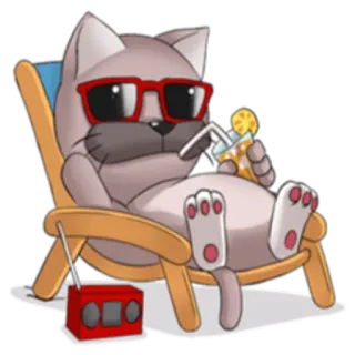 🍹 猫, ビーチ, リラックス, 夏, 飲み物, バケーション, チル telegram sticker