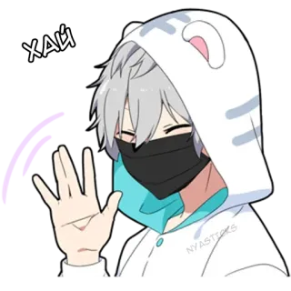 👋 ХАЙ anime, boy, hoodie, waving, hello, mask telegram sticker
