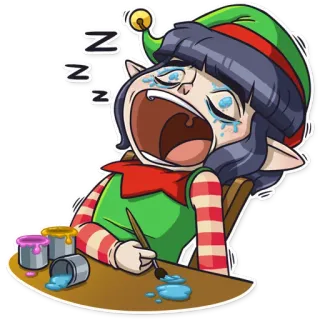 😴 Elf elfo, natal, sonolento, cansado, chorando, pintor telegram sticker