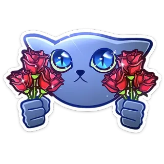 🌹 แมว, กุหลาบ, ดอกไม้, น่ารัก, สัตว์, การ์ตูน, สติกเกอร์ telegram sticker