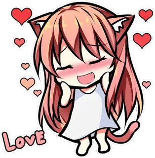💕 Love amor, corazón, chica anime, chica gato, chibi, kawaii, lindo whatsapp sticker