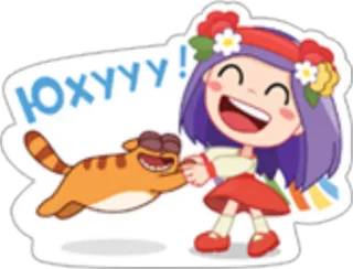 👻 ЮХУУУ! Mädchen, Katze, glücklich, Cartoon, fröhlich telegram sticker