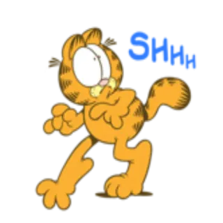 🤫 Garfield SHHH garfield, kot, psst, cisza, kreskówka, komiks, pomarańczowy kot telegram sticker