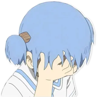🙃 animé, fille, triste, pleurer, émotionnel, sticker, cheveux bleus whatsapp sticker
