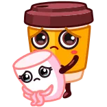 😔 kopi, marshmallow, imut, kawaii, makanan, minuman telegram sticker