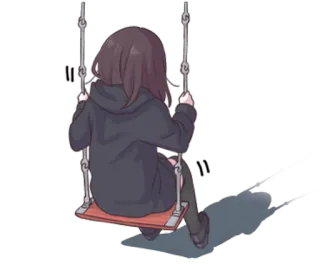 🙁 dziewczyna anime, huśtawka, samotny, kreskówka, ilustracja telegram sticker