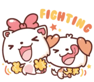 🙌 fighting 고양이, 개, 응원, 귀여운, 우정, 응원, 동물 telegram sticker