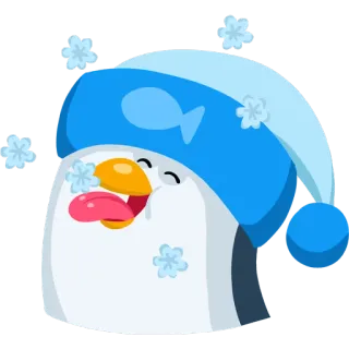 😜 pinguino, inverno, neve, carino, cartone animato, blu whatsapp sticker