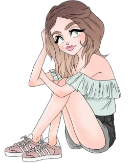 😕 donna, cartone animato, ragazza, femmina, illustrazione, seduta, persona, arte telegram sticker
