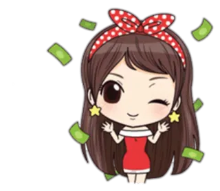 😉 dinheiro, desenho animado, fofo, menina, riqueza, feliz telegram sticker