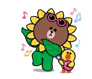 🎶 Brown ours, tournesol, musique, mignon, dessin animé, danse, amitié telegram sticker