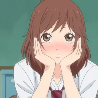 😳 аниме, девушка, милая, школьная форма, краснеет, каштановые волосы telegram sticker
