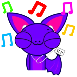 🎵 morcego, música, fofo, desenho animado, ouvindo, fones de ouvido telegram sticker