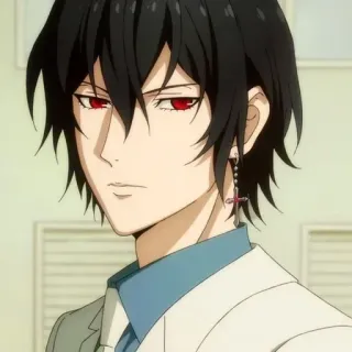 🌟 Anime, Masculino, Olhos vermelhos, Cabelo preto, Terno branco telegram sticker