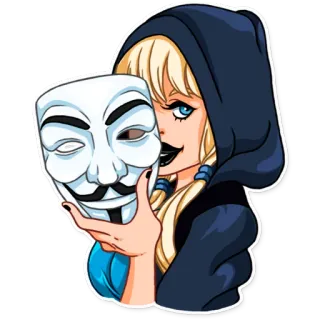 👹 mask, anonymous, hacker, girl, hood, v for vendetta, sticker, illustration telegram sticker