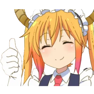 👍 Tohru Miss Kobayashi's Dragon Maid Anime, Dragon, Servante, Pouce levé, Joyeux, Dessin animé whatsapp sticker