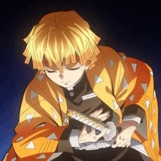 ⚡ Zenitsu Agatsuma Demon Slayer 애니메이션, 귀멸의 칼날, 젠이츠, 칼, 노란색, 캐릭터 telegram sticker